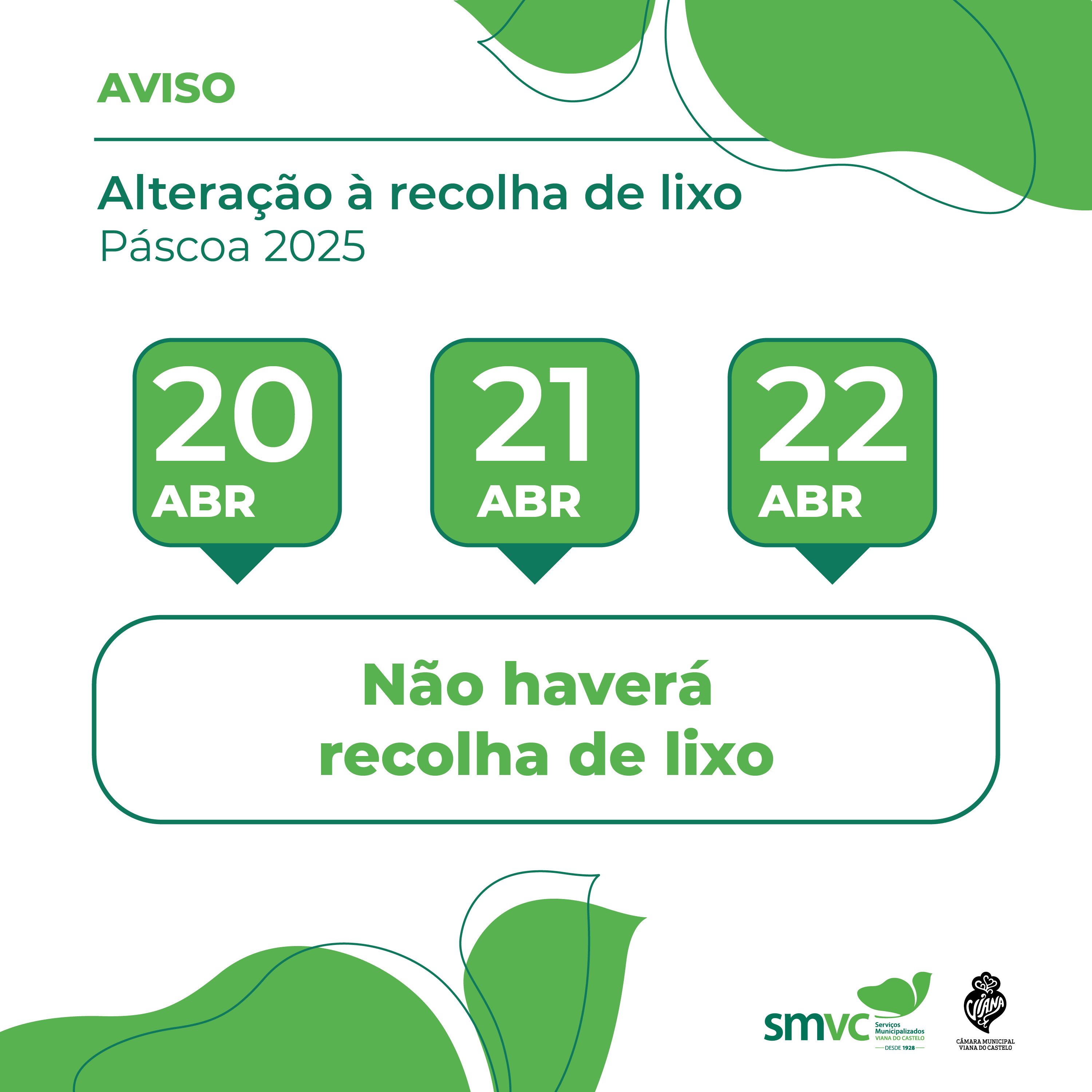Alterações à recolha de lixo - Páscoa 2025